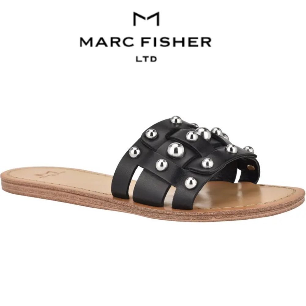 NEW Marc Fisher LTD Pacca Slide Sandal, Size 6.5, 7 and 9 in Black Leather